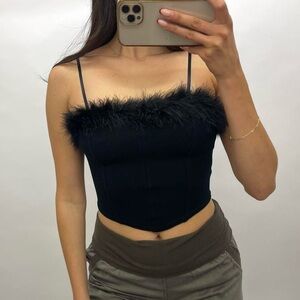 Feather Trim Crop Top